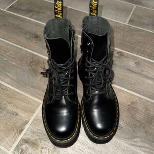 Dr. Martens Platform Black Leather Boots with Yellow Accents